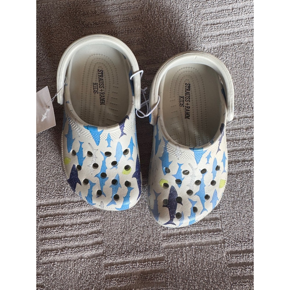 Strauss + Ramm Kids Toddler Zhack Shark Print Clog Grey Blue Size 8M lightweight